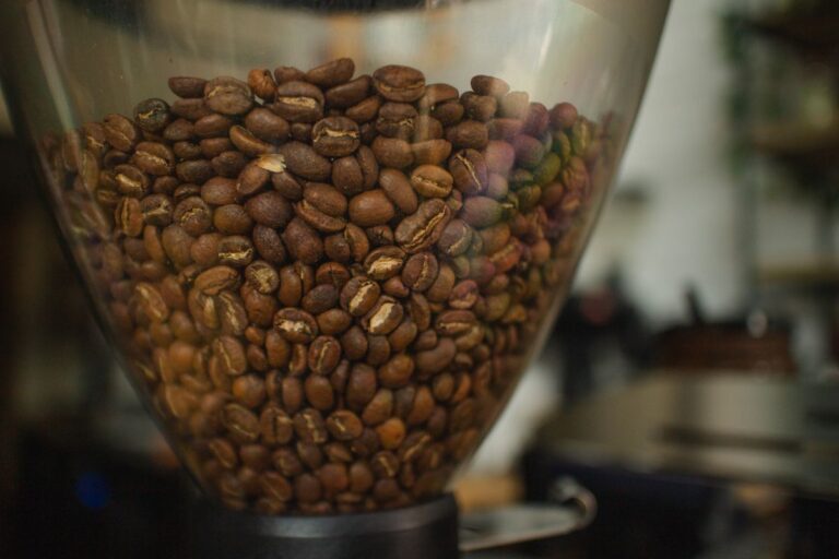 Chicchi di caffe nel macinacaffe